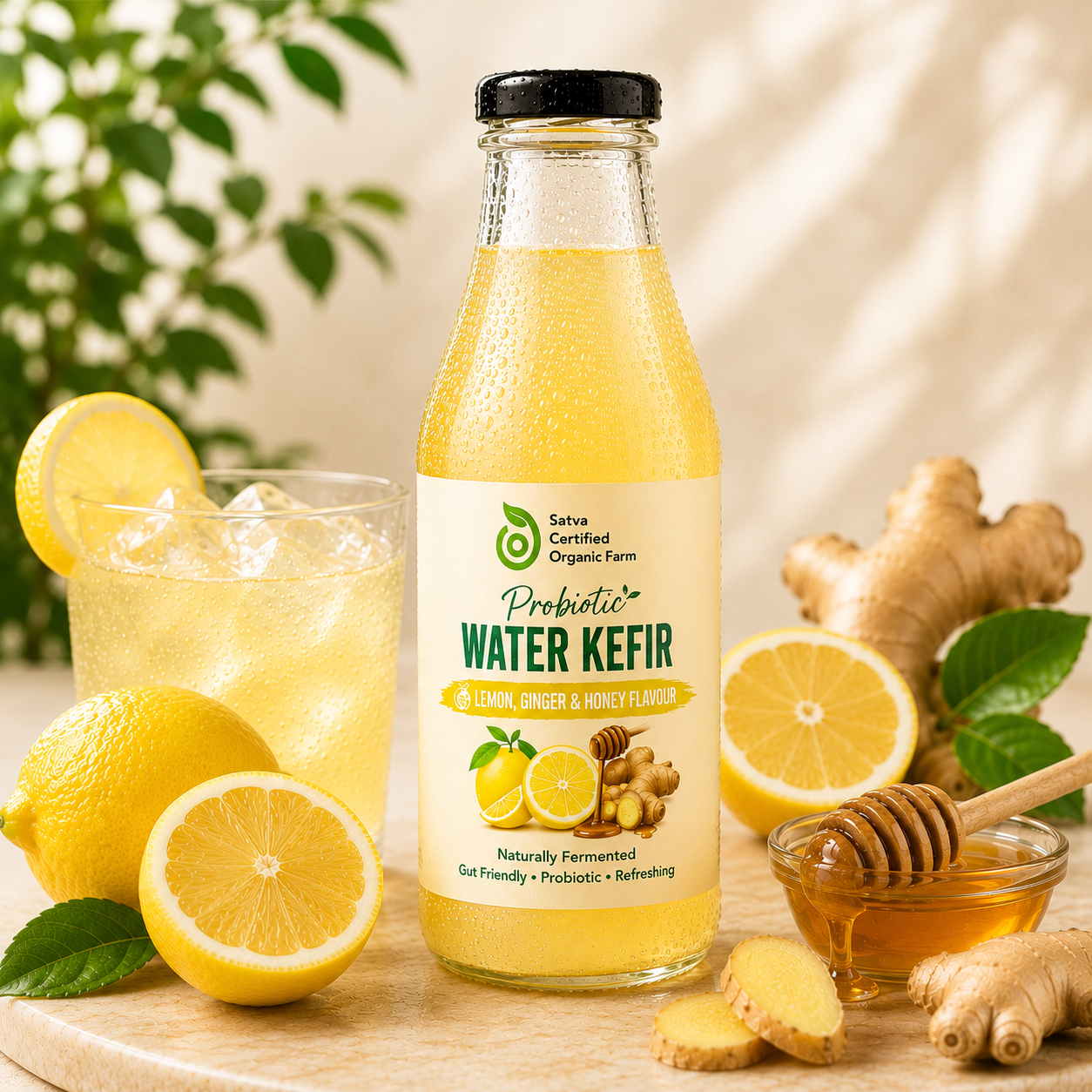 Probiotic Water Kefir - Organic Lemon, Ginger & Honey