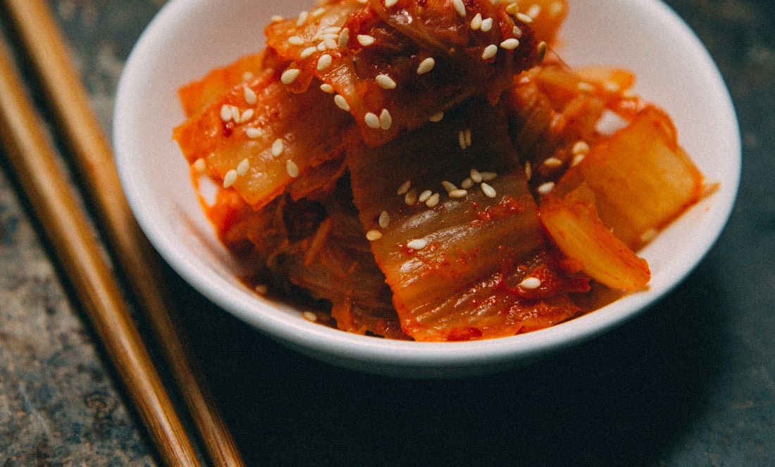 Fermented cabbage kimchi in a bowl