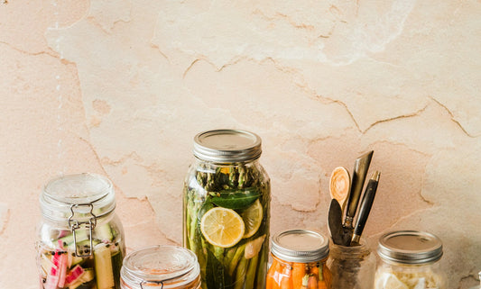 Assorted jars of probiotic fermented foods