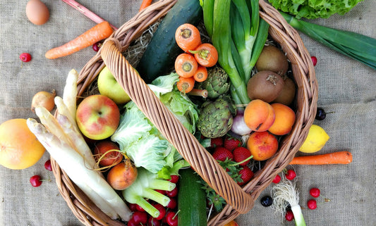 Basket of freshly harvested vegetables