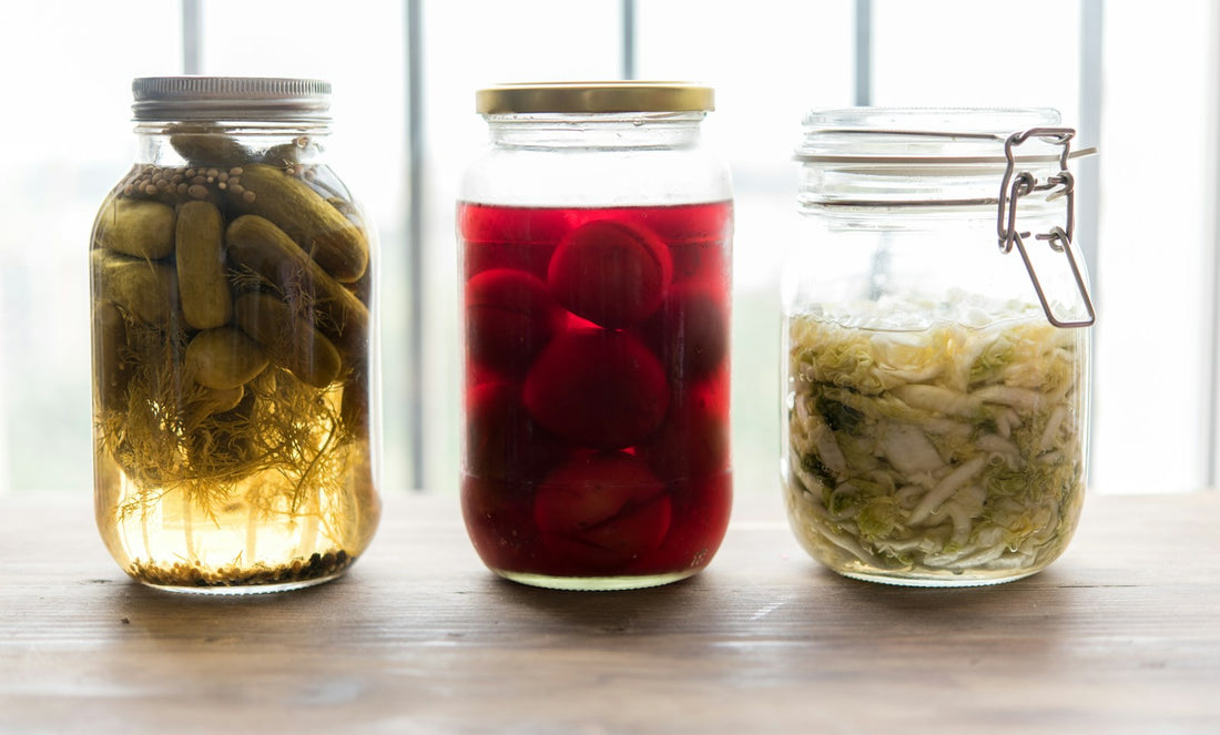 Jars of homemade fermented foods