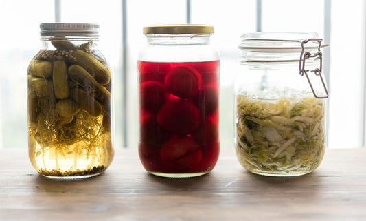 Jars of homemade fermented foods