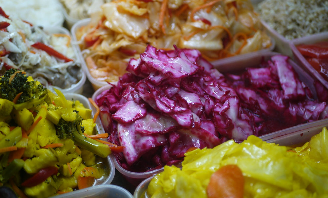 Colourful fermented and pickled vegetables for gut health