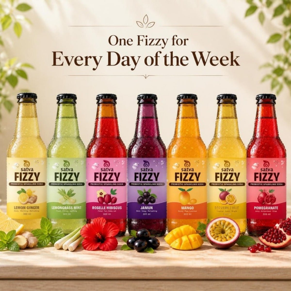 Satva Fizzy 7-Pack: seven probiotic soda flavours, one for every day of the week