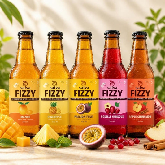 Satva Fizzy Fruit Five 5-Pack: Mango, Pineapple Mint, Passion Fruit, Roselle Hibiscus, Apple Cinnamon