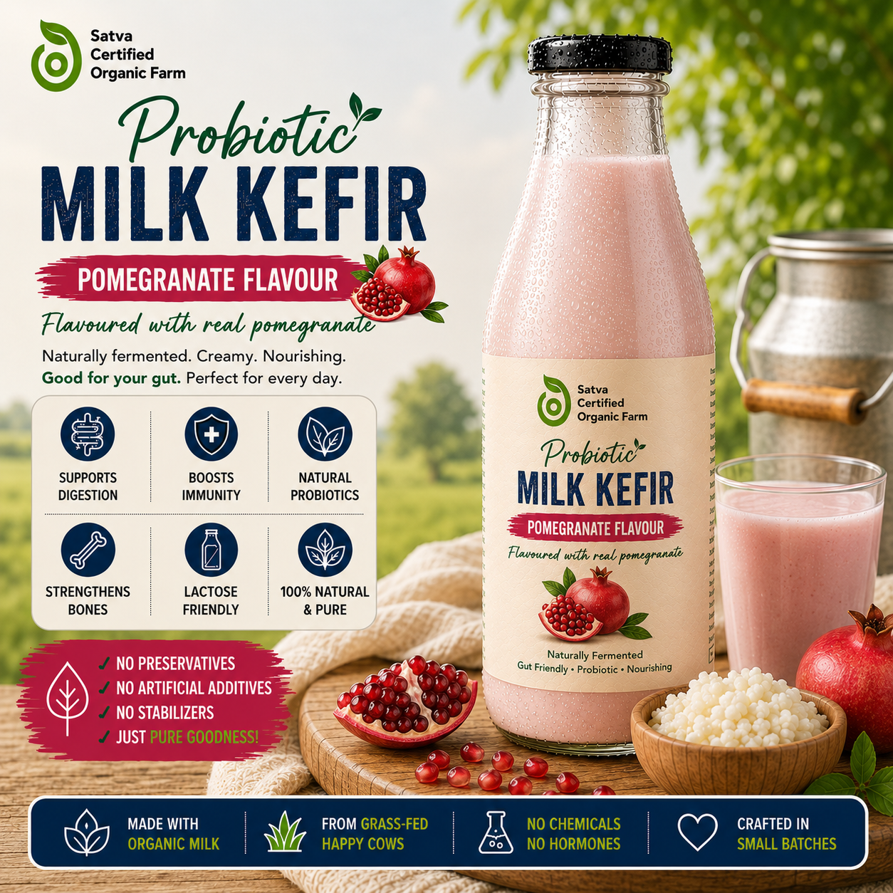 Organic Probiotic Kefir - Pomegranate - 220 ml