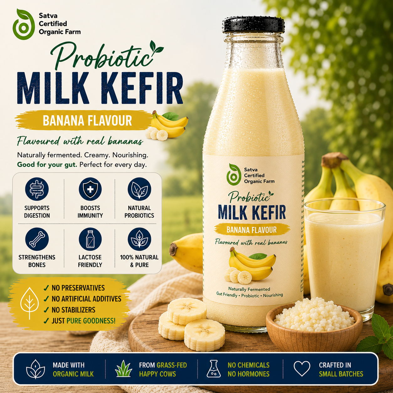 Organic Probiotic Kefir - Banana - 220 ml