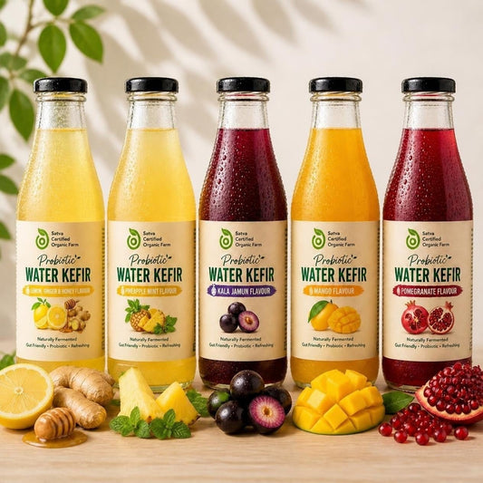 Probiotic Water Kefir 5-Pack: Lemon Ginger Honey, Pineapple Mint, Kala Jamun, Mango, Pomegranate