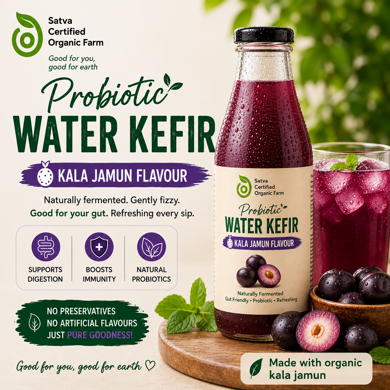 Probiotic Water Kefir - Organic Kala Jamun