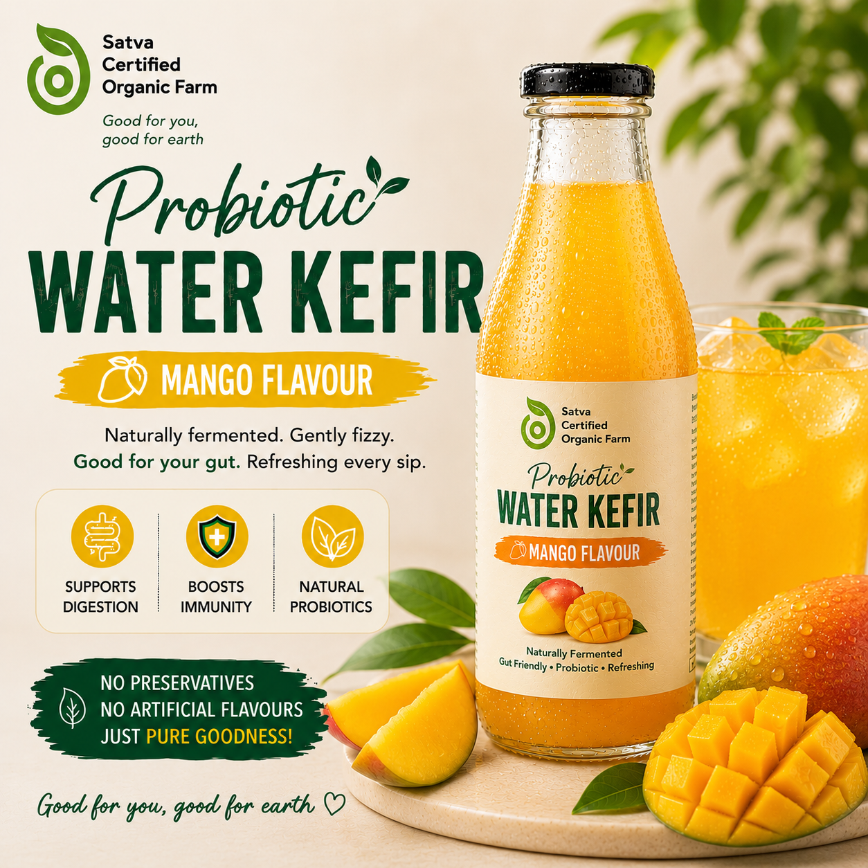 Probiotic Water Kefir - Organic Mango - 350 ml