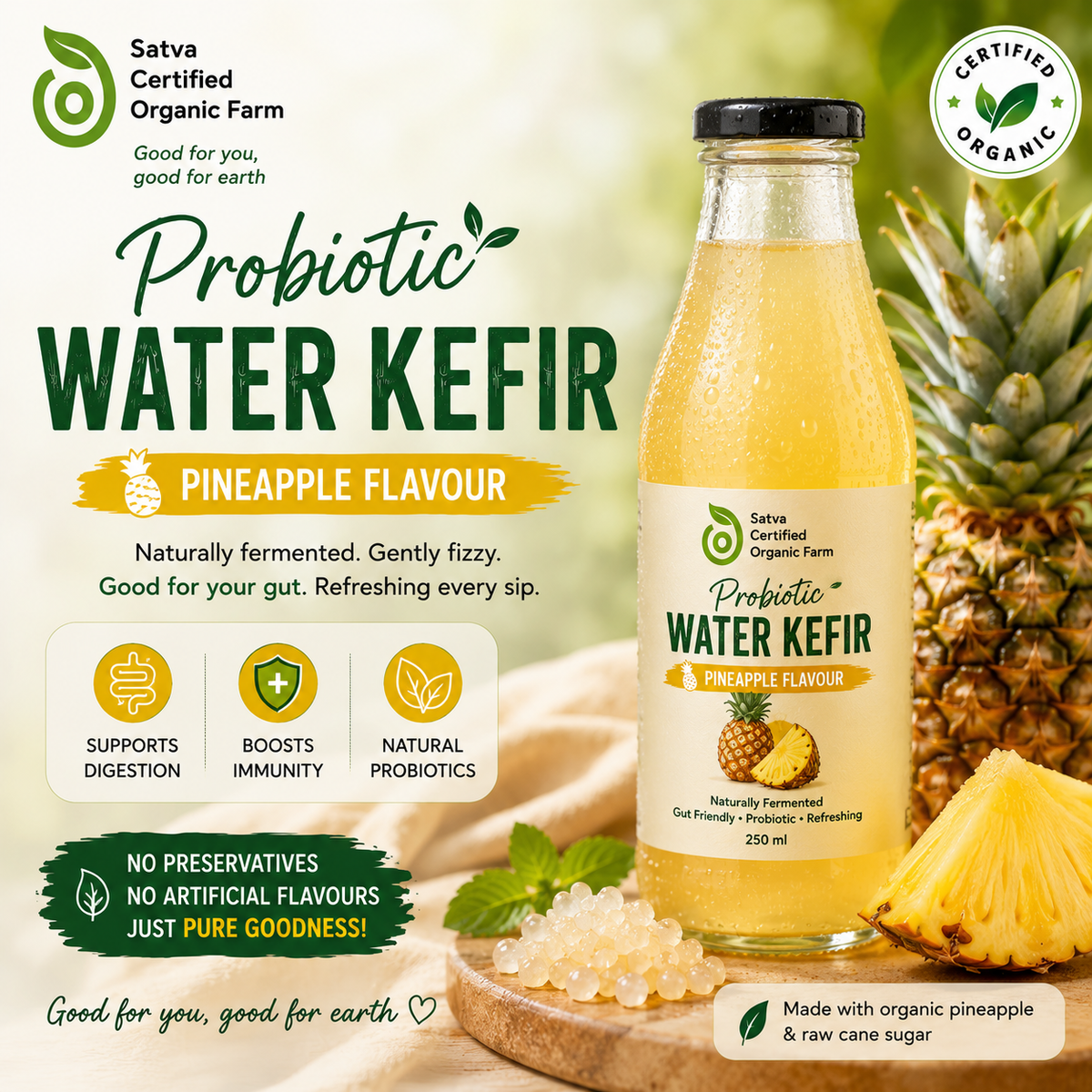 Probiotic Water Kefir - Organic Pineapple - 350 ml