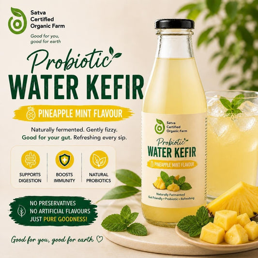 Organic pineapple mint water kefir bottle - Satva Farm Bengaluru