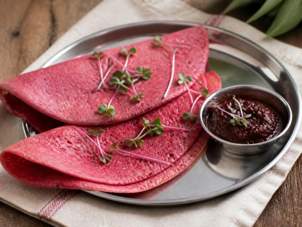 Beetroot Millet Dosa with Gongura Pachdi