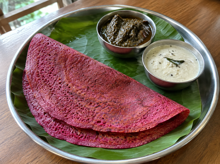 Beetroot Millet Dosa with Gongura Pachdi