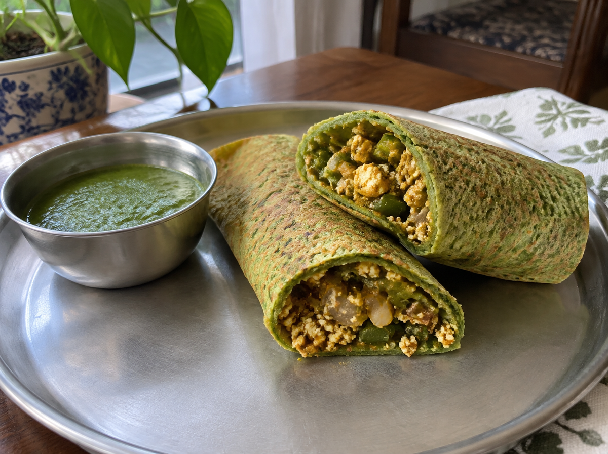 Spinach Millet Dosa Paneer Wrap